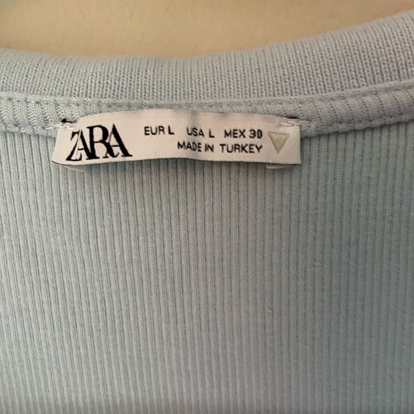 Zara Powder Blue Cropped Collared Top Size Large - Picture 2 of 6